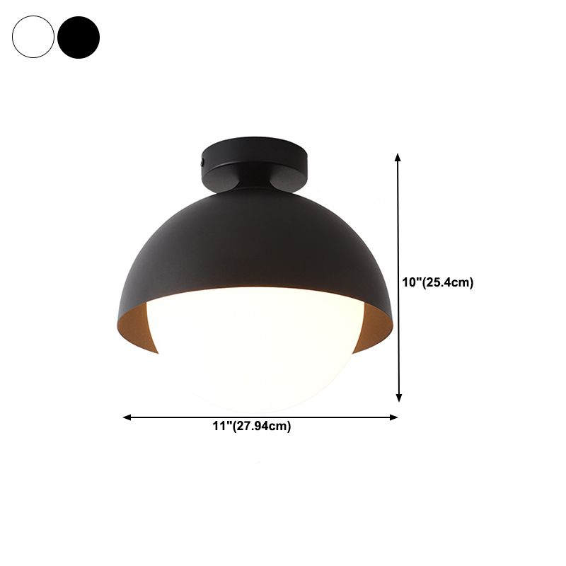 1-Light Round Ceiling Light Modern Ceiling Mount Light with Glass Shade for Aisle