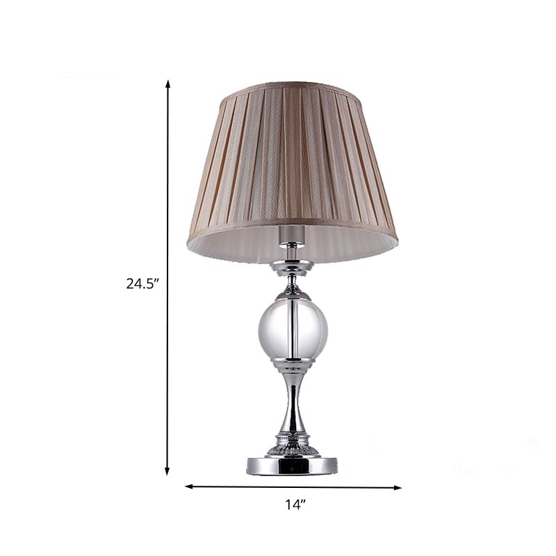 Cone Shade Crystal Table Light Contemporary Fabric 1 Bulb Small Desk Lamp in Chrome