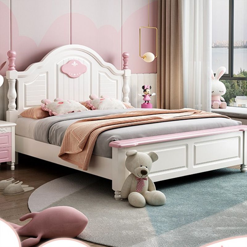 Contemporary Kids Bed Solid Wood White Headboard Princess Panel Mattress