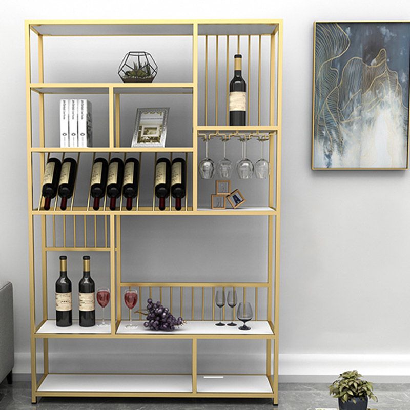 Metal Wine Bottle & Glass Rack Modern Floor Wine Holder with Shelf