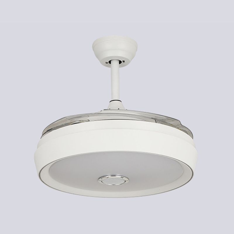 Drum Shape LED Fan Ceiling Fixture in White Contemporary Ceiling Fan with 4 Blades