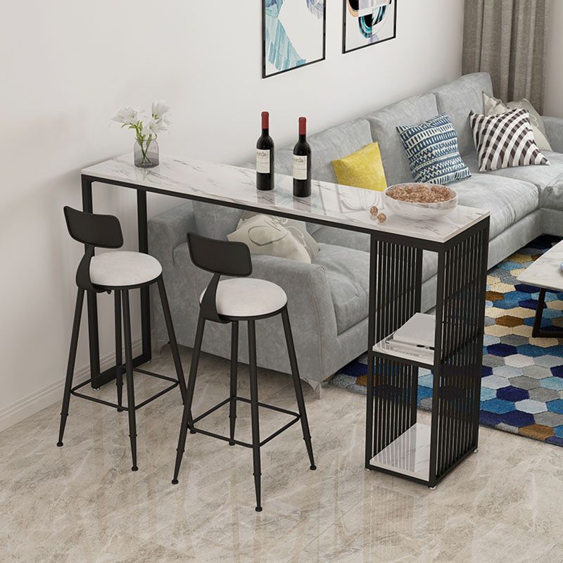 Rectangular Artificial Marble Bar Table Modern Bistro Table with Double Pedestal in Black