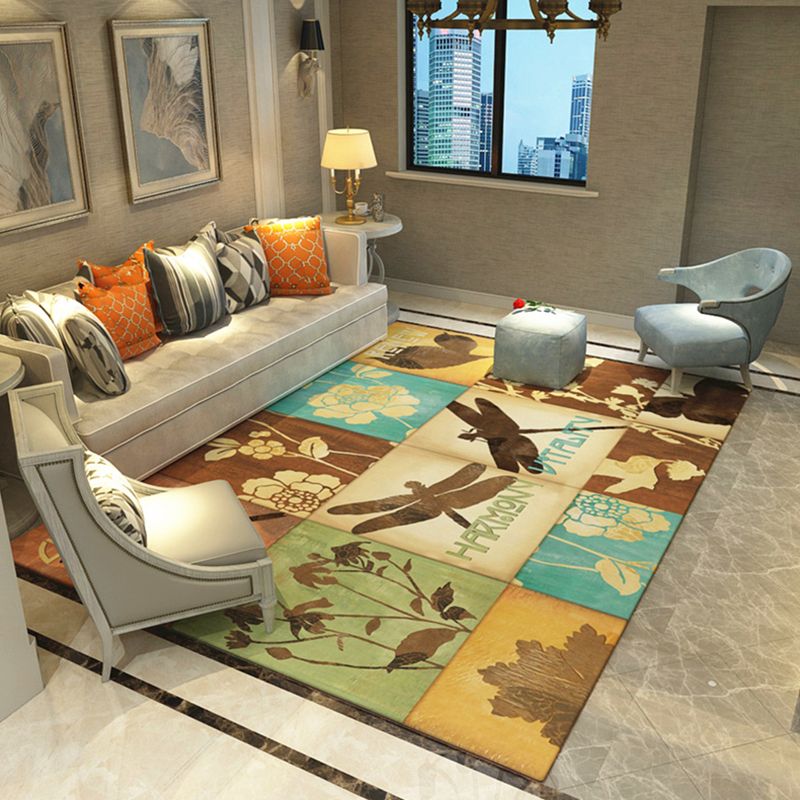 Eclectic Florentine Tile Carpet Multicolor Polyester Rug Anti-Slip Backing Carpet for Living Room