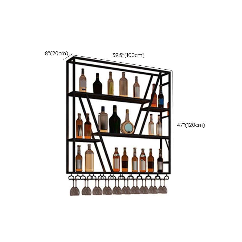 Metal Industrial Wine Holder Rack Wall Mounted Storage Shelves with Light