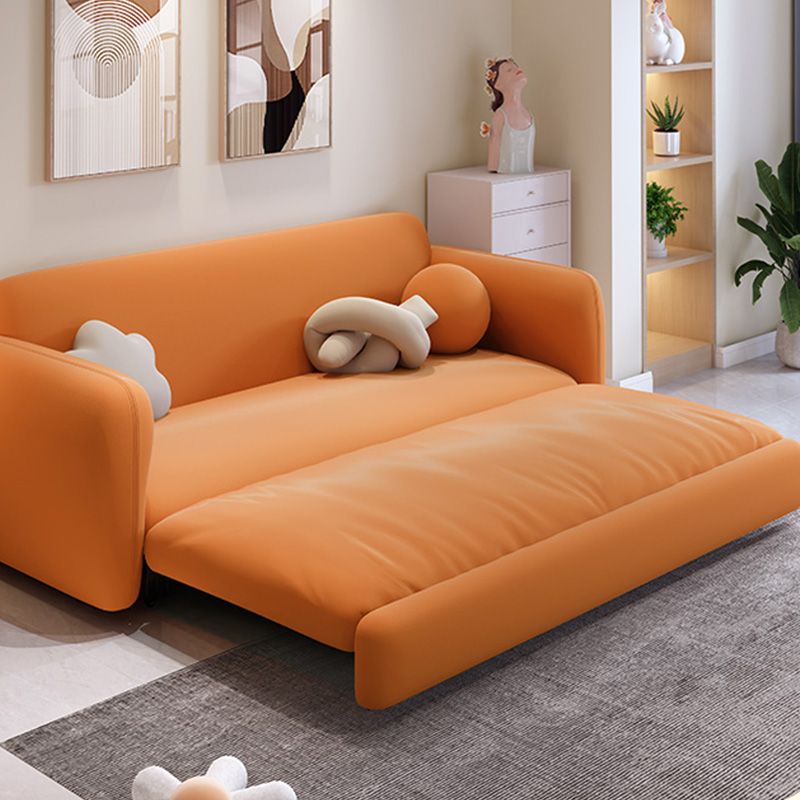 Orange Sleeper Sofa with Tight Back and Square Arms in Faux Leather