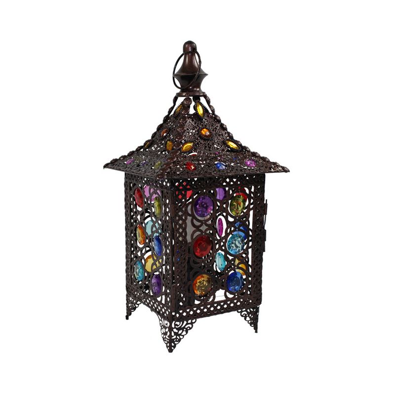 Stained Glass Weathered Copper Night Lamp Pavilion 1 Head Bohemian Style Table Light