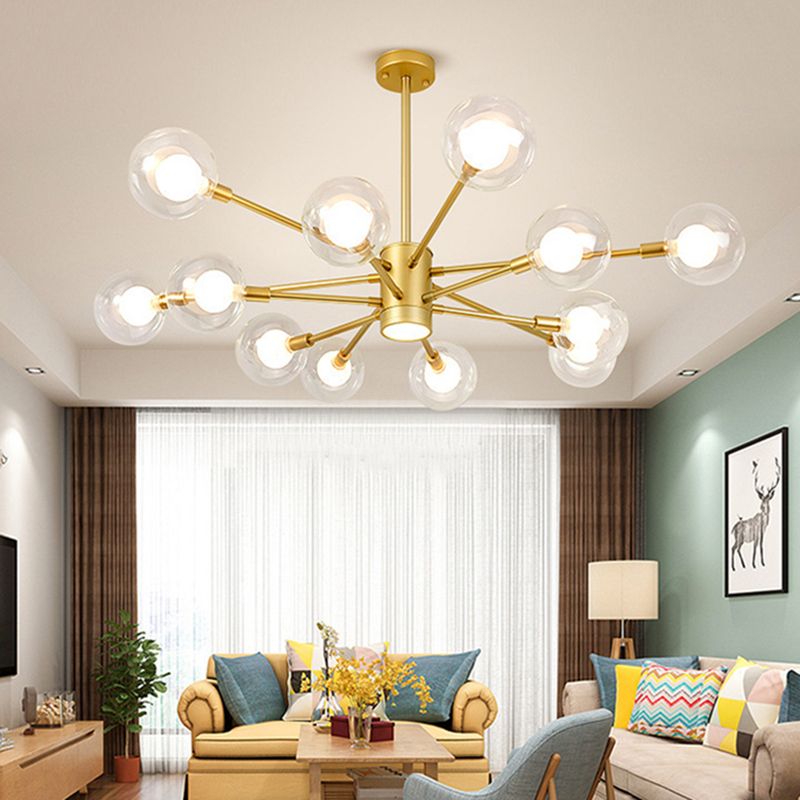 Spherical Shape Chandelier Light Modern Style Glass Multi Light Hanging Lamp for Bedroom