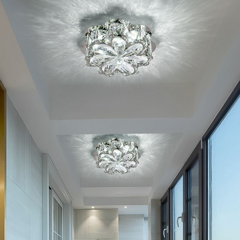 Modern Flower-Shaped Flush Light Fixture Crystal 1 Light Flushmount Lighting