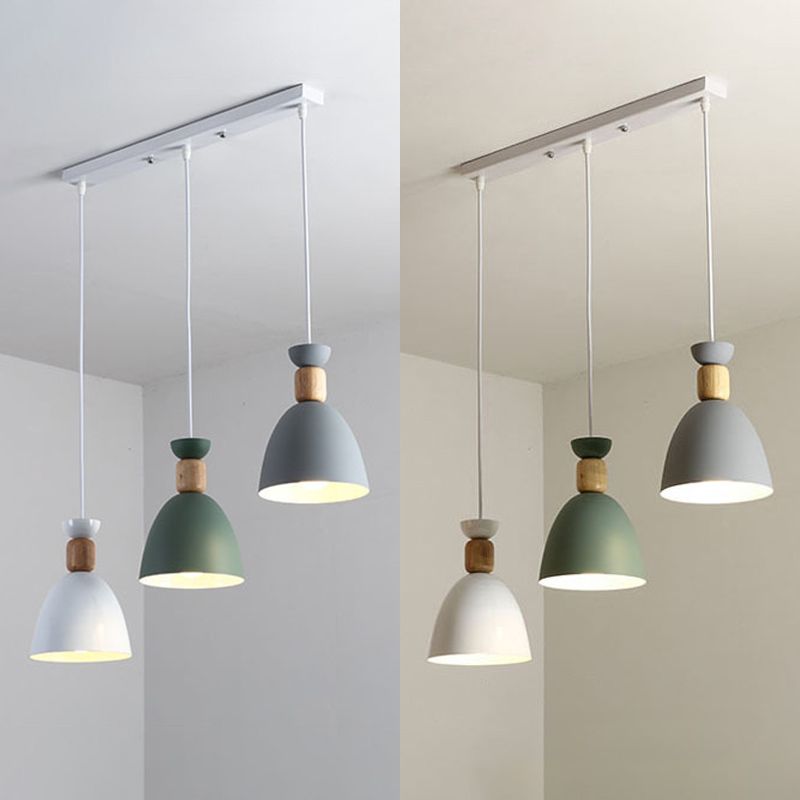 Macaron concis moderne suspension du dôme en bois de la lampe en bois avec nuance de fer laquée