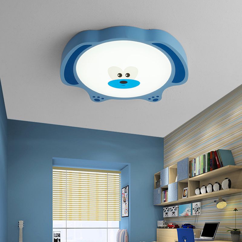 Bear Flush Mount Fixture Cartoon Style Acrylic and Metal LED Blue/Pink Flushmount Lighting for Children Room