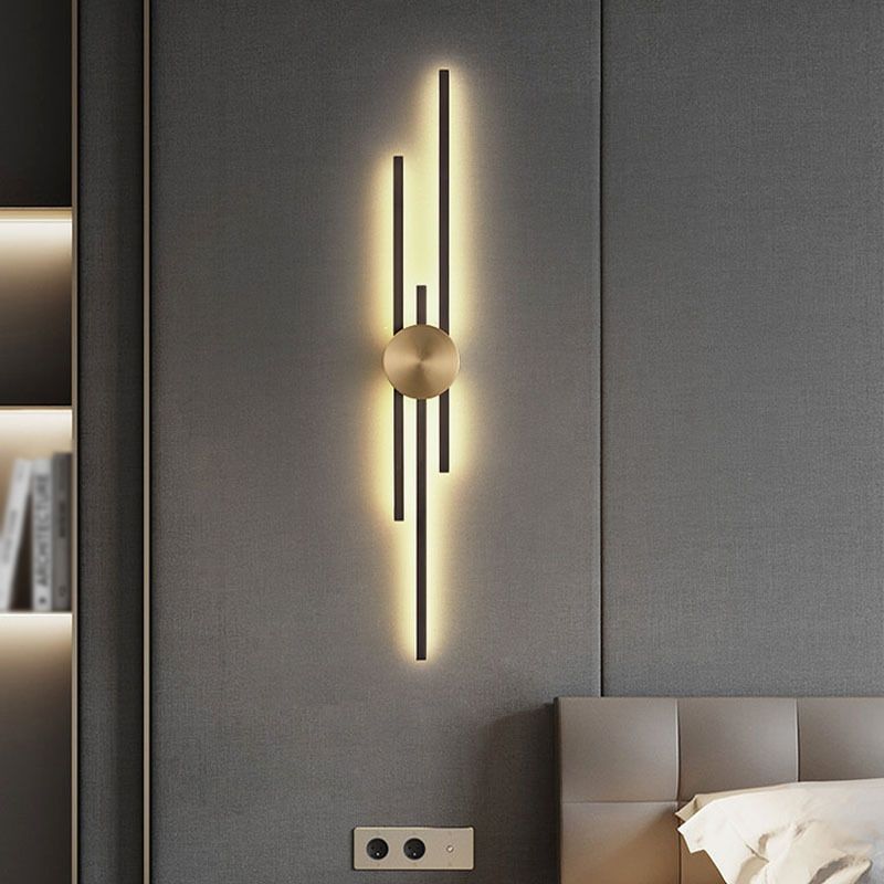 Linear Wall Mounted Fixture Solid Brass 2 / 3 - Light Wall Sconce in Black & Gold