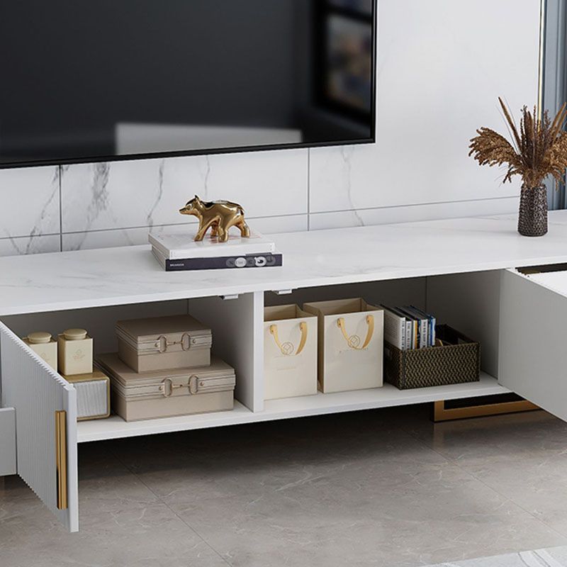 Glam Style Wooden TV Stand Closed Storage TV Console with Drawers and Doors