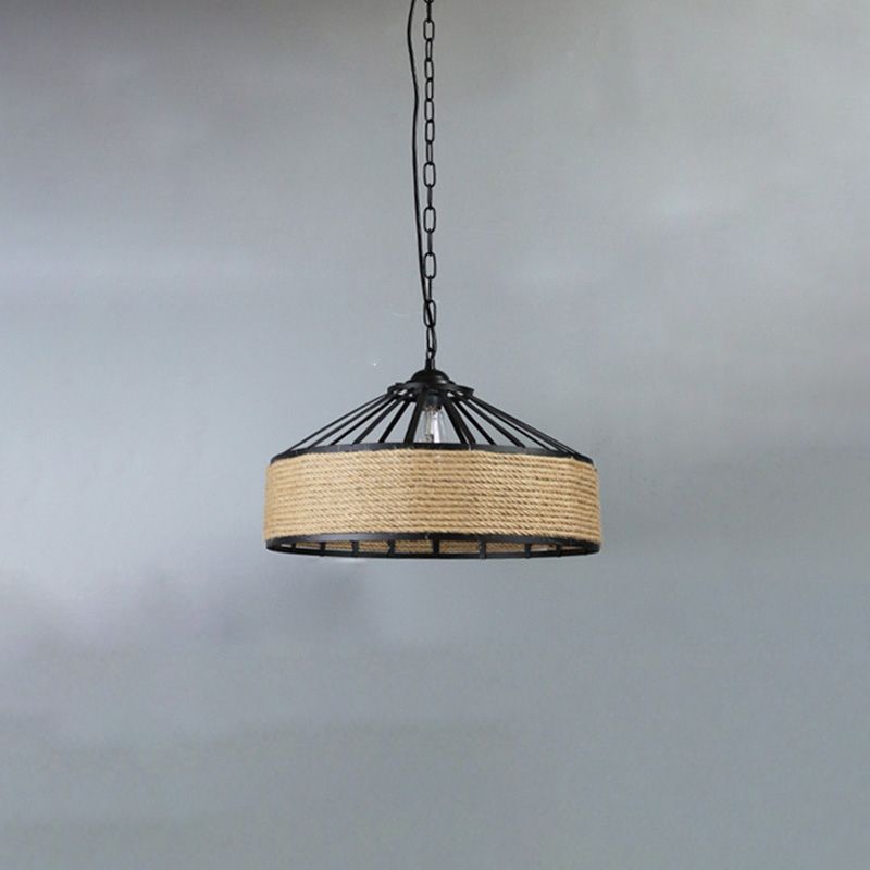 Rope Beige Ceiling Pendant Light Drum Industrial Style Commercial Pendant Lighting