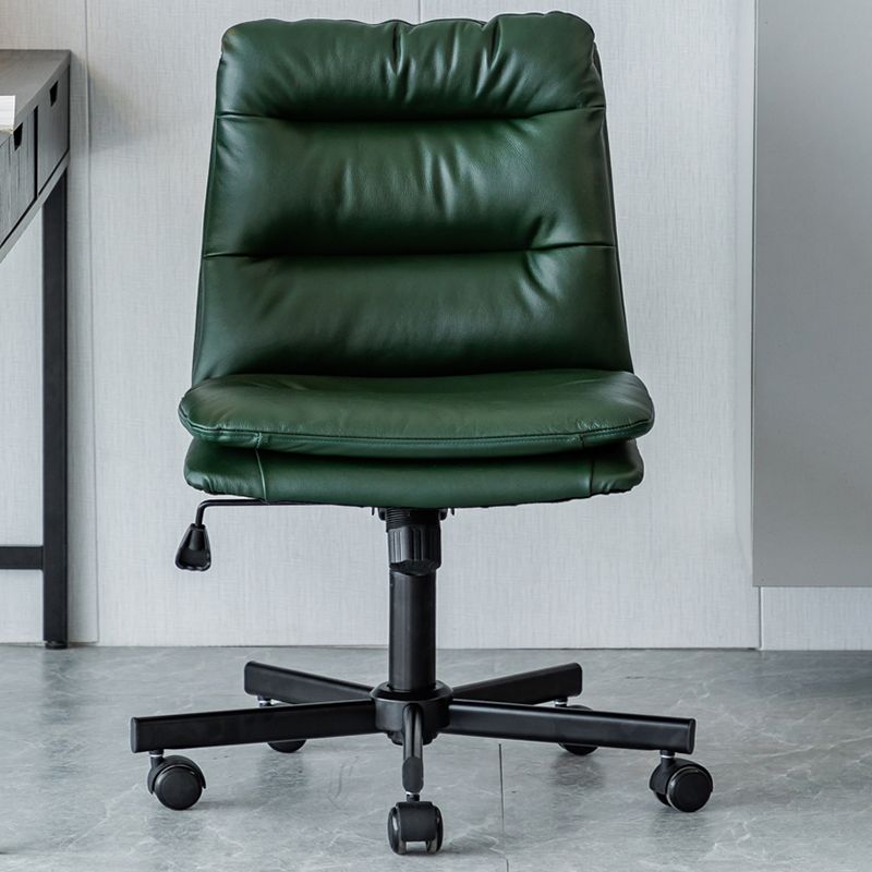 Armless Office Chair Leather No Distressing Ergonomic Desk Chair with Wheels