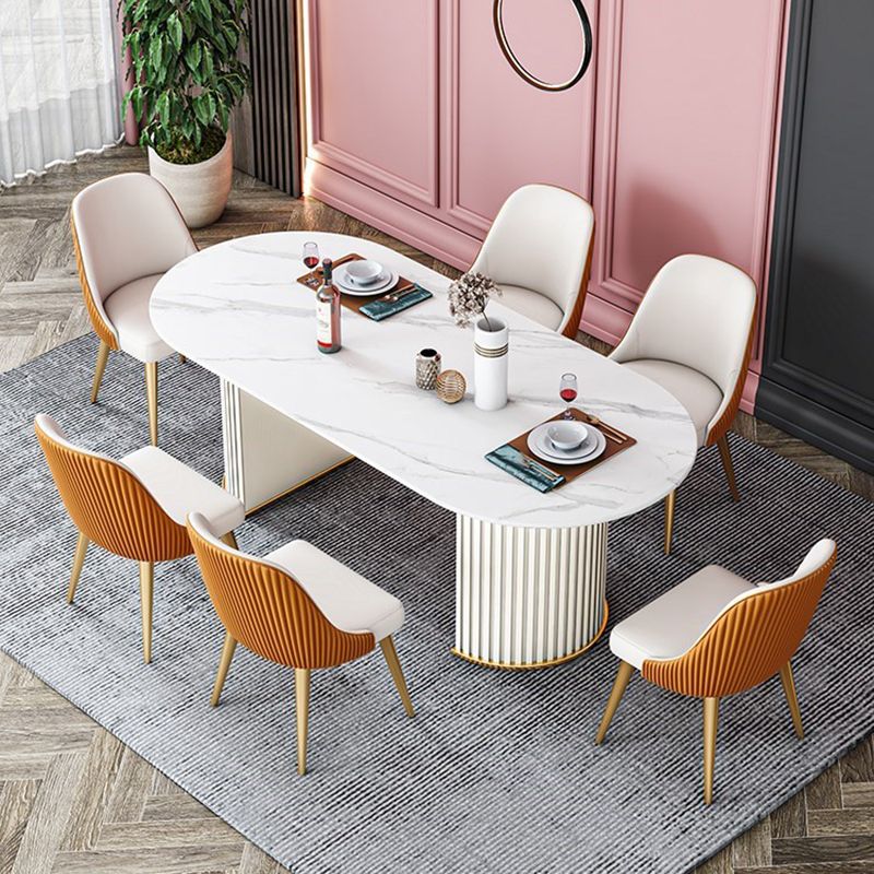 Sintered Stone Oval Dining Table Modern Dining Room Table with Double Pedestal