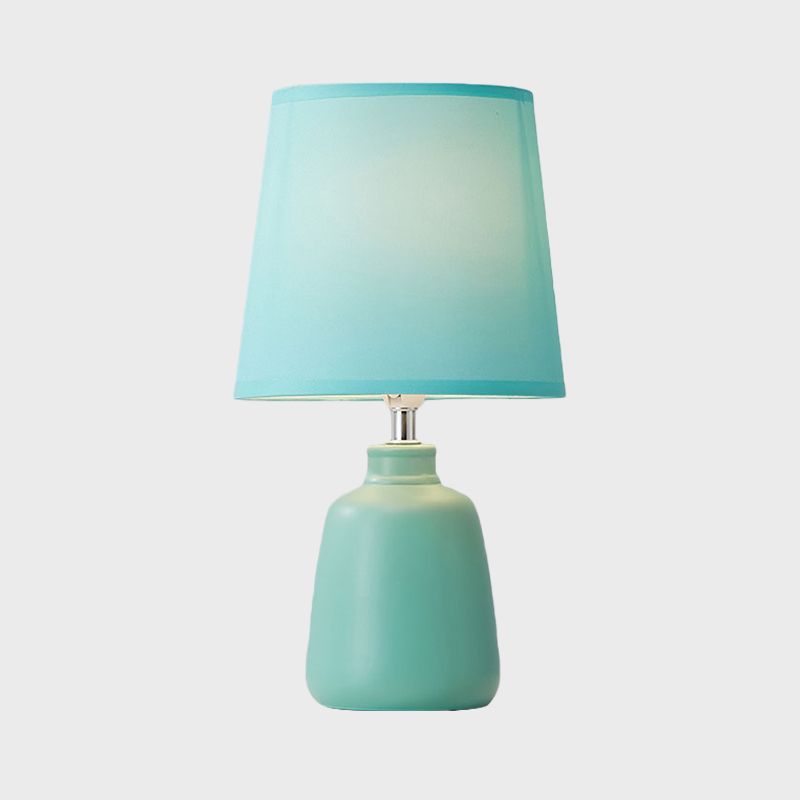 Fabric Tapered Nightstand Lamp Nordic 1 Light Table Light with Vase Ceramic Base in Pink/Blue/Green