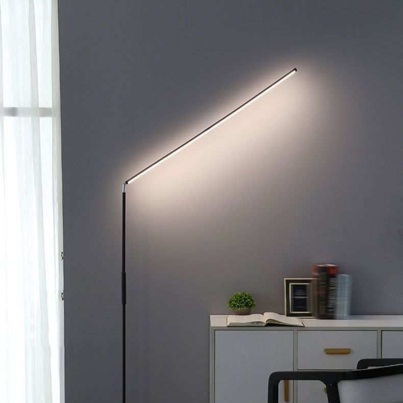 Nordic Style Iron Floor Lamp Strip Shape LED Floor Light with Silica Gel Shade for Bedroom