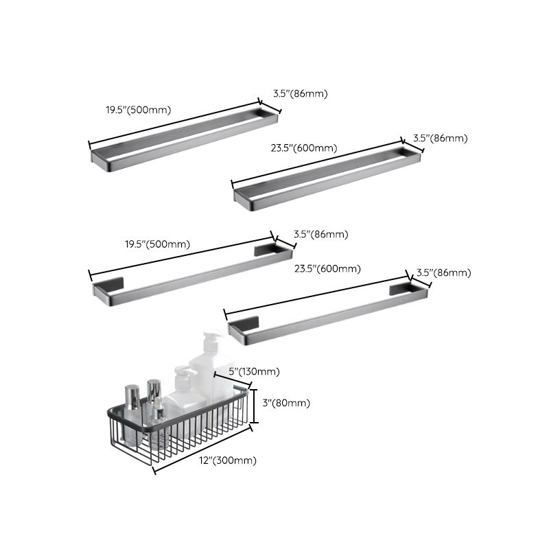 Gray 5-Piece Modern Bathroom Accessory Set in Stainless Steel