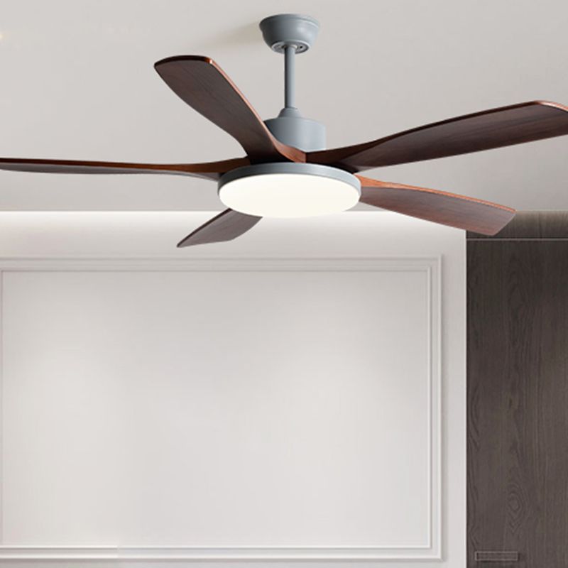 Contemporary Ceiling Fan 5 - Blades Metal and Wood LED Fan Lighting