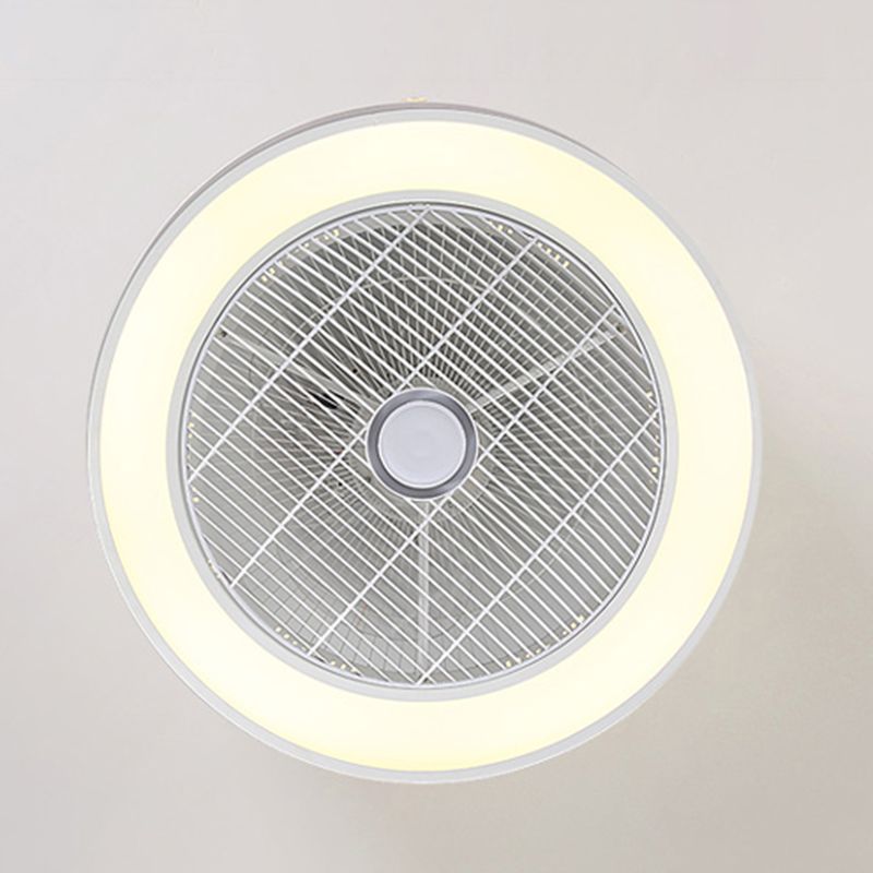 White Hollowed-out Ceiling Fan Nordic Metal LED Round Semi Flush Light for Bedroom