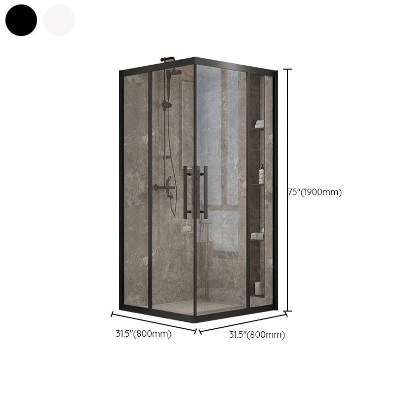 Shower Enclosure Semi-Frameless Single Sliding Square Black Shower Stall