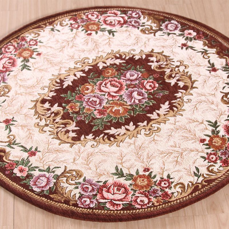 Farmhouse Peony Indoor Rug Multi-Color Synthetics Rug Machine Washable Stain Resistant Anti-Slip Rug for Study Room