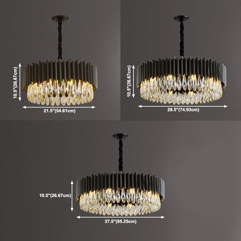 Black Pendant Light Modern Style Metal Crystal Chandelier Light for Living Room