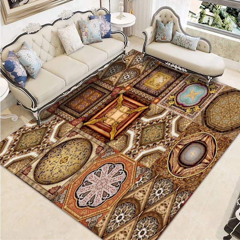 Brown Moroccan Rug Polyester Graphic Indoor Rug Washable Area Rug for Living Room