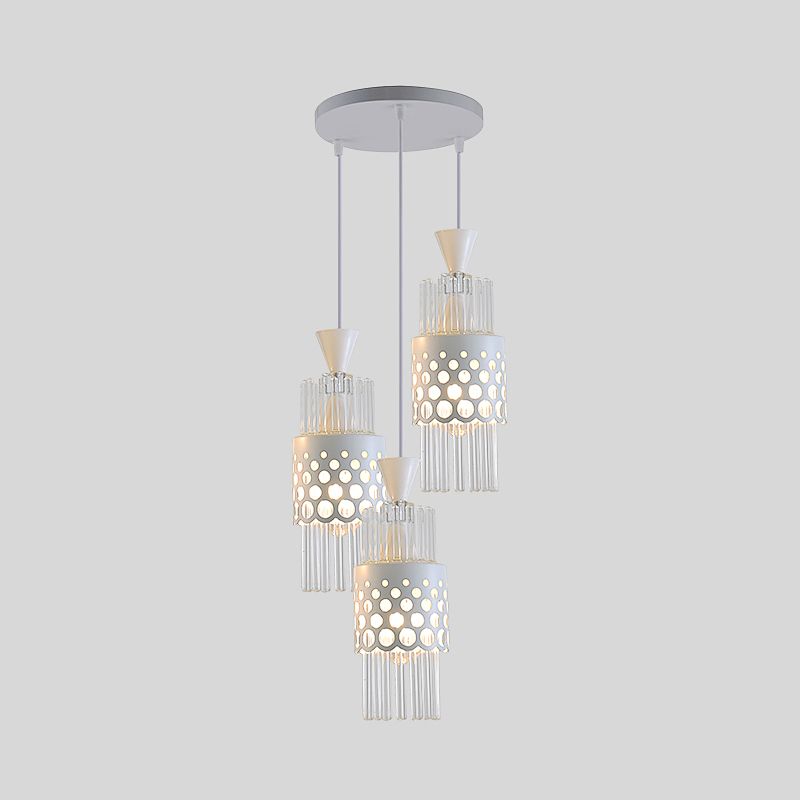 Cylindrical Dining Room Pendant Lighting Flute Glass Modern Style Hanging Light