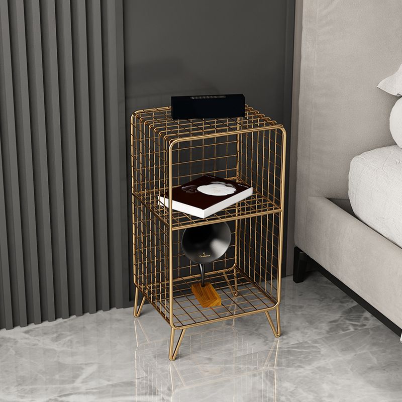 Modern Metal Nightstand Open Storage Shelf Included Iron Night Table with Legs