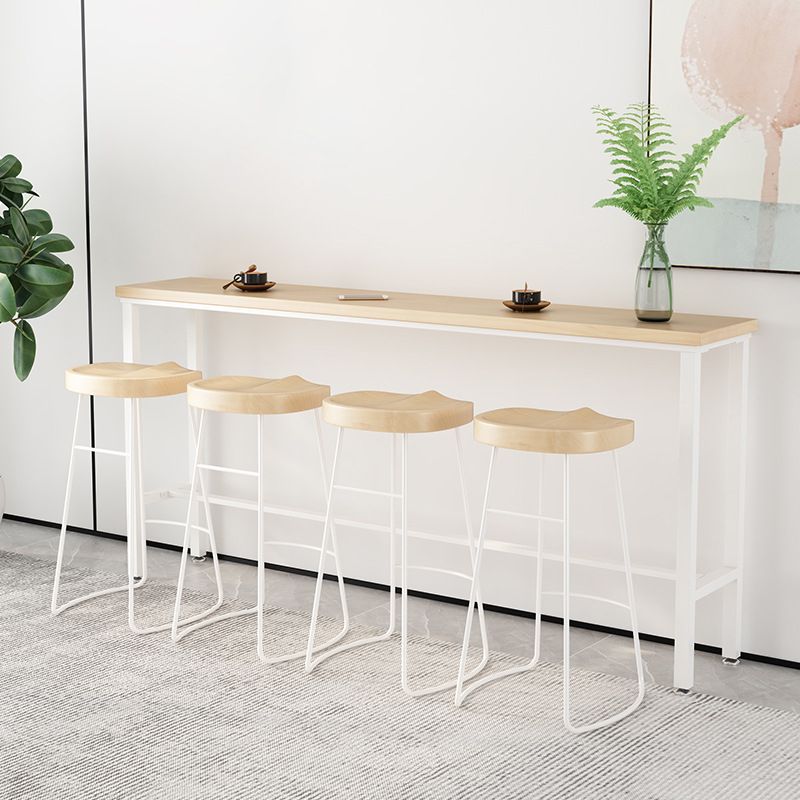 Natural Finish Solid Wood Top Bar Table Modern White Metal Frame Pub Table