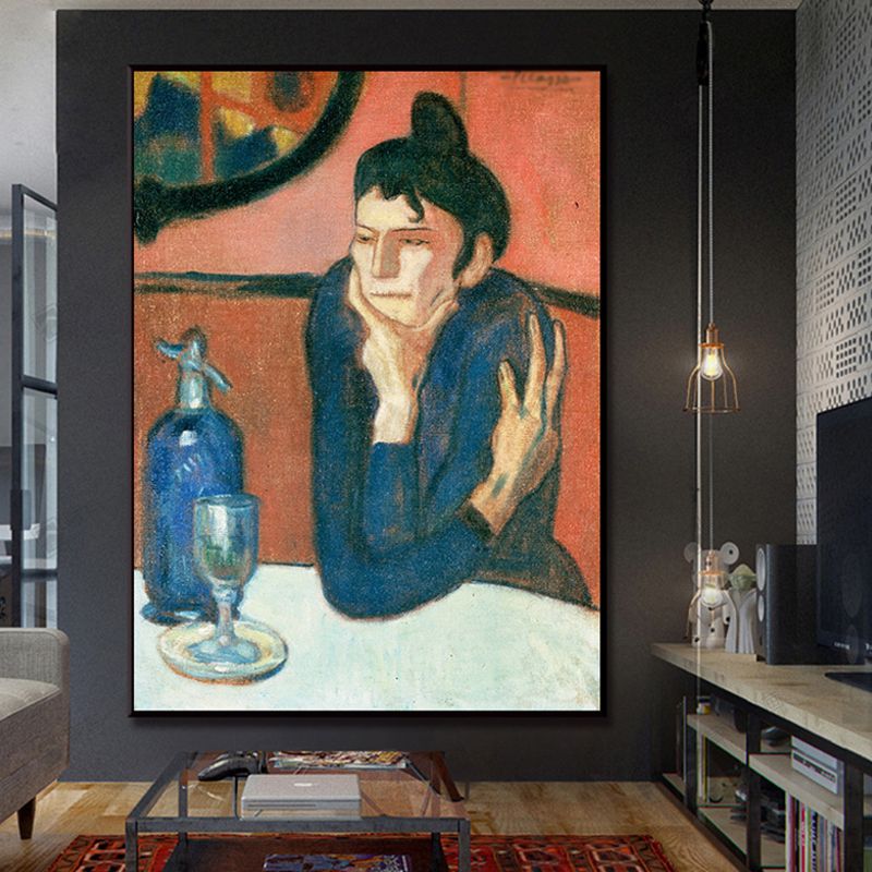 Red Traditional Wall Art the Absinthe Drinker Painting Canvas Print for Sitting Room