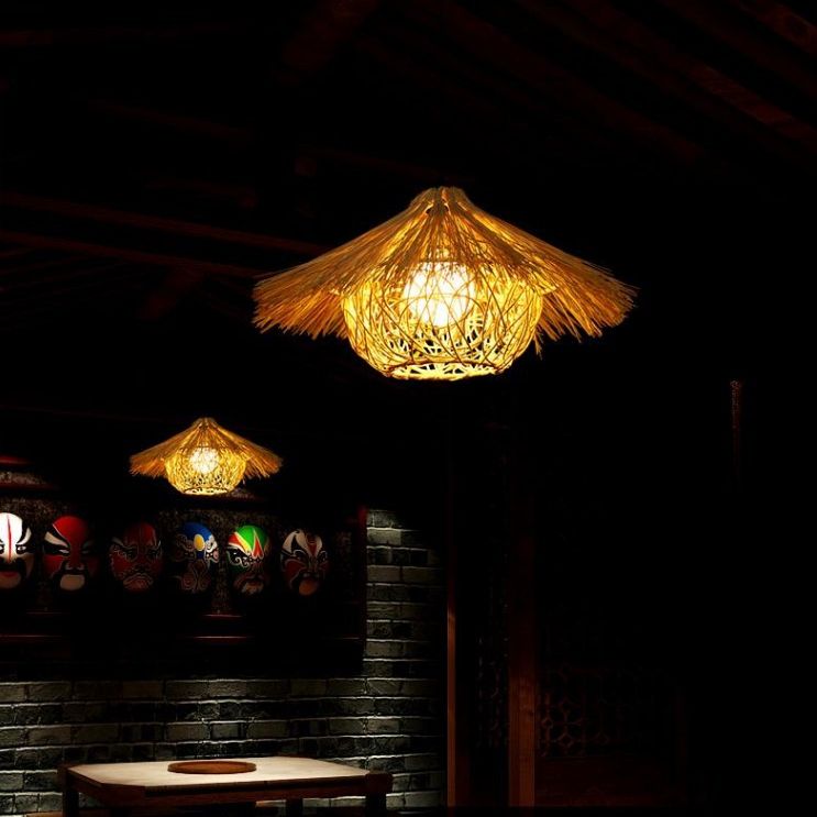 Apparecchio di illuminazione a sospensione contemporanea per il nido rattan ristorante appeso a soffitto in beige