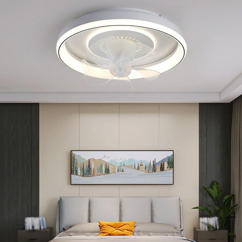 5-Blade Modern Ceiling Fan White Metal Fan with Light for Living Room