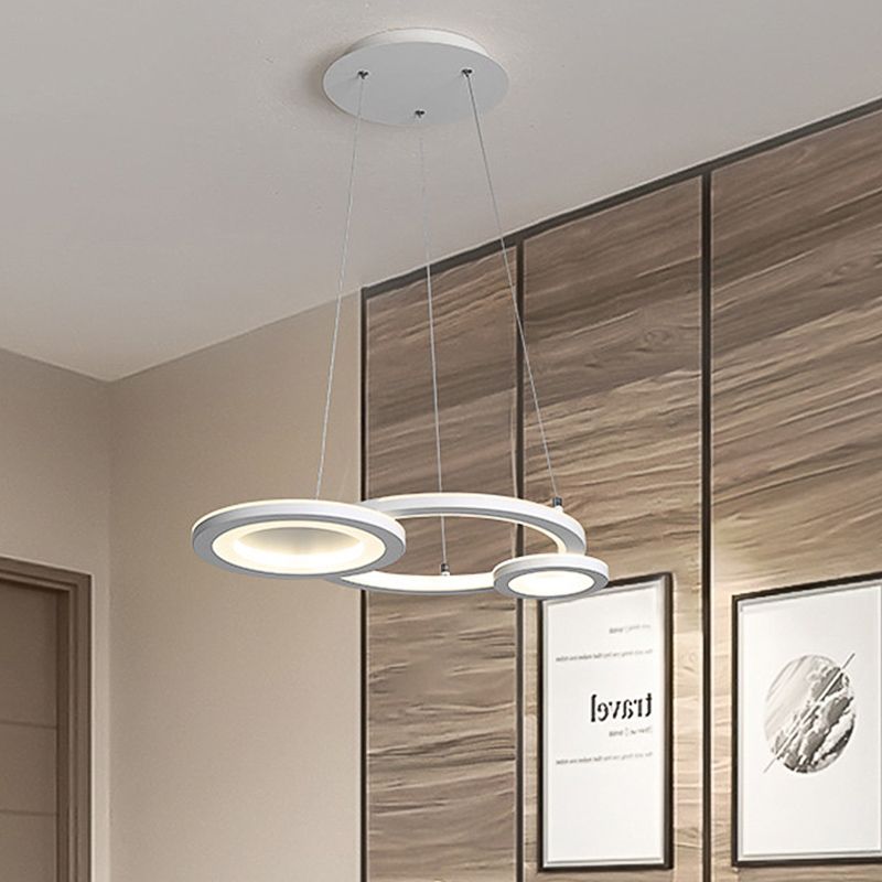 Acrylic Round Chandelier Lighting Modern Led White/Grey Hanging Pendant Lamp for Dining Room in White/Warm Light