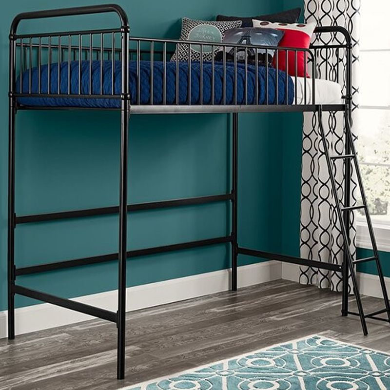 Contemporary Metal High Loft Slat Tall Toddler House Bed with Guardrail