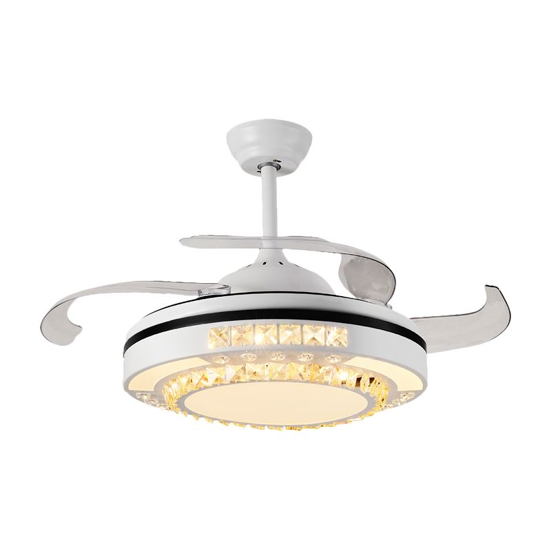 Crystal Crystal Round Semi Flush Mount Moderne 19 "W LED LEMPRE LEVAU PRENDANT BLANC PRENDANT avec 4 lames