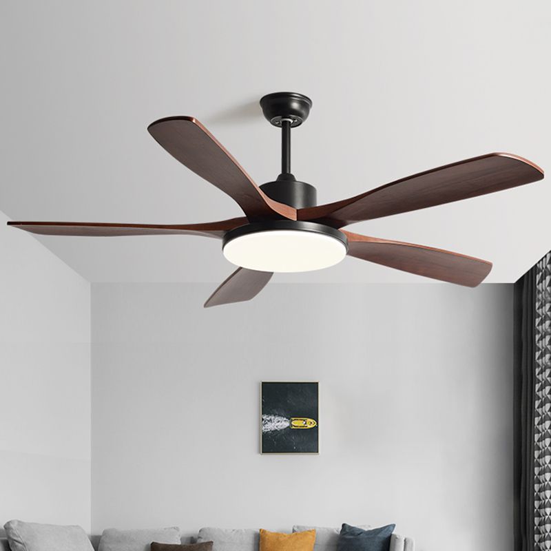 Contemporary Ceiling Fan 5 - Blades Metal and Wood LED Fan Lighting