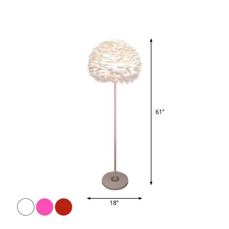 18"/21.5" Wide Dome Stand Up Lamp Modern Feather 1-Light Living Room Floor Light in White/Pink/Orange