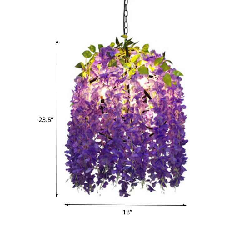 3 Bulbs Metal Chandelier Lighting Retro Purple Blossom Restaurant LED Hanging Ceiling Light