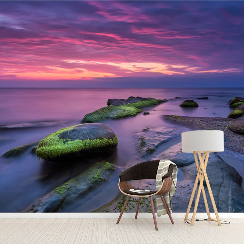 Photography Coast at Sunset Mural Wallpaper for Home, Purple-Green, Made to Measure