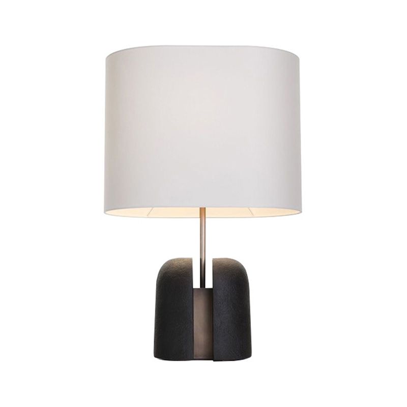 Bucket Shaped Table Light Contemporary Fabric Single-Bulb Black Nightstand Lamp with Resin Base