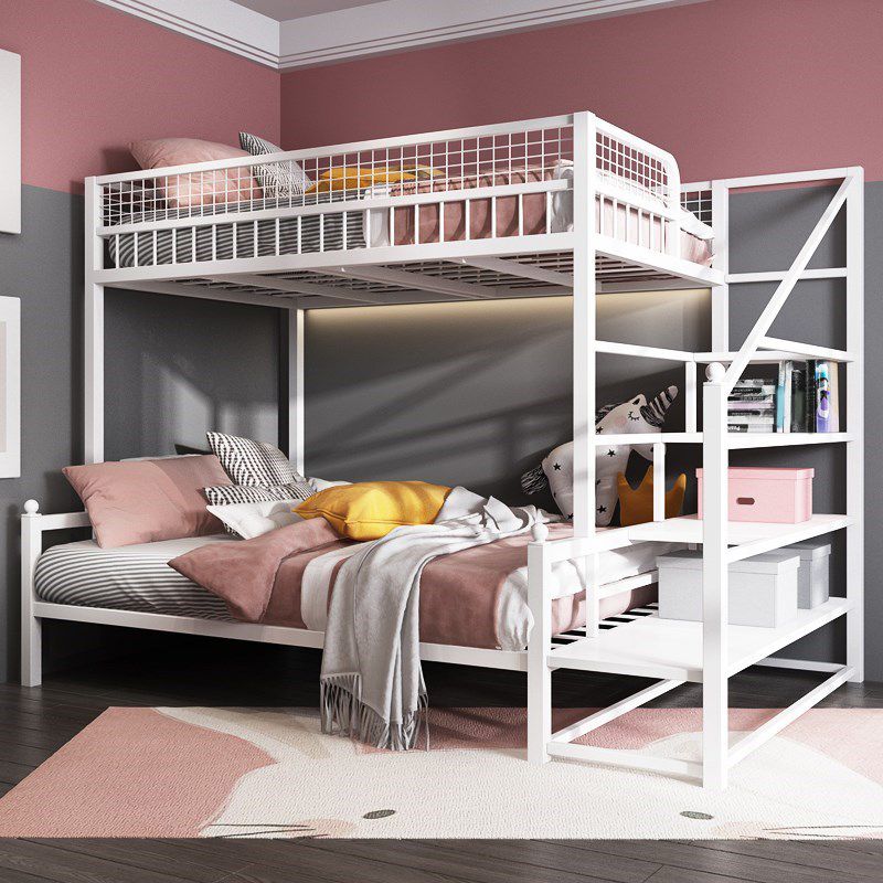 Contemporary Bunk Bed with Staircase Open Frame Metal Bunk Bed