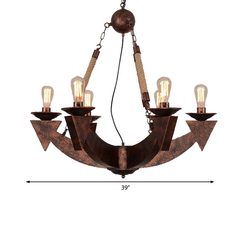 6-Light Ceiling Lamp with Exposed Bulb Metal Industrial Dining Room Chandeliers Pendant Light in Weathered Copper