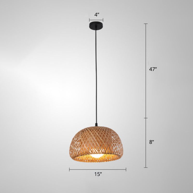 Handcrafted Ceiling Light Modern Bamboo Single Wood Hanging Pendant Light for Restaurant