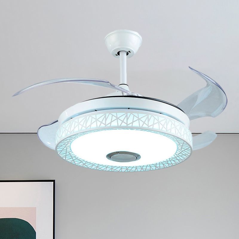 42" W White Circle Semi Flush Mount Modernist Acrylic 4-Blade LED Ceiling Fan Lighting for Living Room