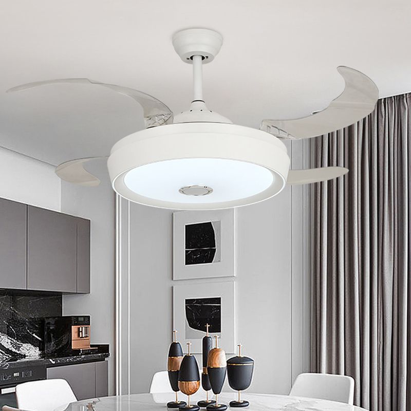 Drum Shape LED Fan Ceiling Fixture in White Contemporary Ceiling Fan with 4 Blades