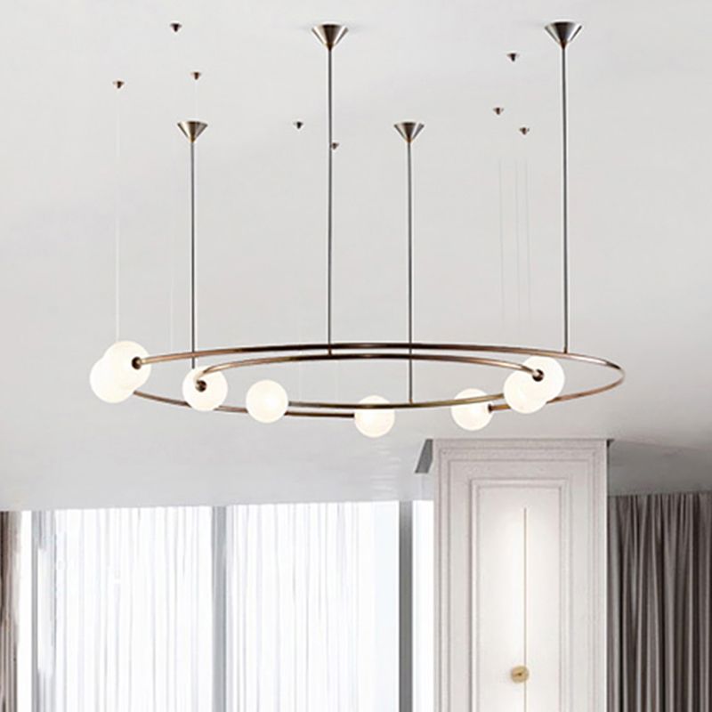 Metallic Universe Chandelier with Orb Shade Living Room 8 Lights Modern Pendant Light in Aged Brass