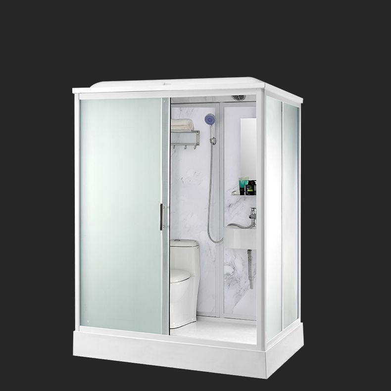 Modern Frosted Glass Single Sliding Shower Enclosure Framed Shower Enclosure in White