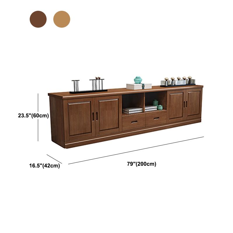 Traditional Solid Wood TV Console Open Storage TV Stand with Cabinet